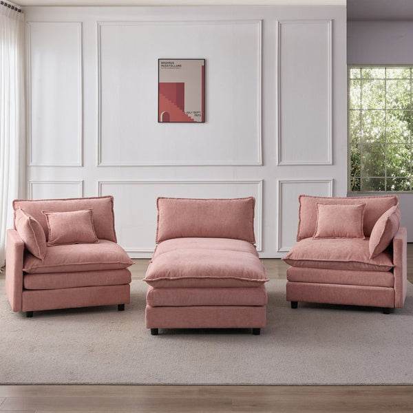 English Elm 105" L-shaped Chenille Sectional with Ottoman Pocket Spring Living Room Sofa Pink W1097S00232