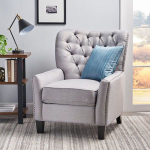 English Elm Christopher Knight Home® - Modern Light Grey Fabric Push Back Recliner with Rivet Accents, Ergonomic Support, Plush Cushioning for Living Room Comfort 61370.00LGRY