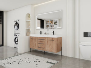 English Elm 60" Freestanding Double Sink Bathroom Vanity with Soft-close Doors and Three Drawers W999S00528