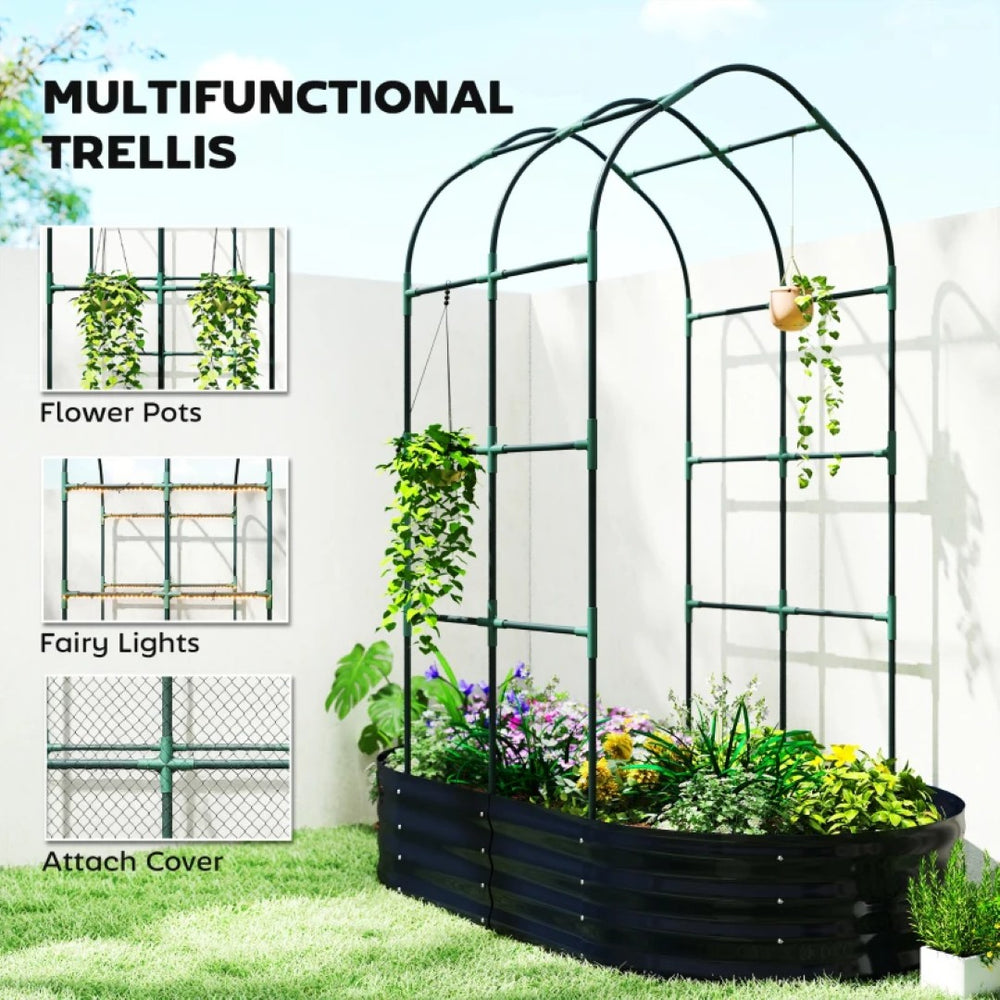 English Elm Outdoor Galvanized Raised Garden Bed with Arched Trellis for Climbing Plants T3971P467993