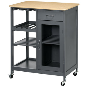 English Elm HOMCOM Mobile Kitchen Island with Drop Leaf Breakfast Bar, Rubberwood Top, Locking Casters & Storage Grey W2225P217390