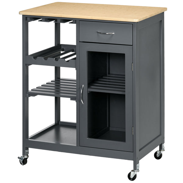 English Elm HOMCOM Mobile Kitchen Island with Drop Leaf Breakfast Bar, Rubberwood Top, Locking Casters & Storage Grey W2225P217390