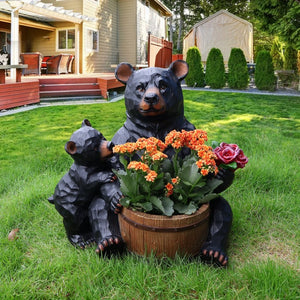 English Elm Outdoor Resin Bear and Cub Planter Sculpture Lifelike Garden Lawn Statue Decor W5398P455471