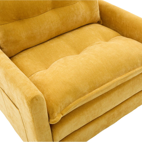 English Elm UNITED Swivel Barrel Chair with Chenille Upholstery, 360° Smooth Rotation, Padded Arm Comfort and Side Pockets for Living Room Relaxation Mustard yellow W1568P290085