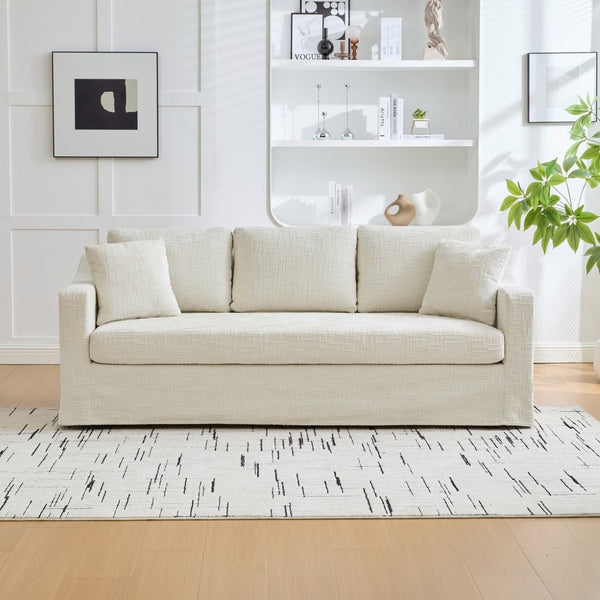 English Elm 83.86" Wide Chenille Three-seater Sofa Deep Cushioned Living Room Couch with Removable Covers Beige W3189S00016