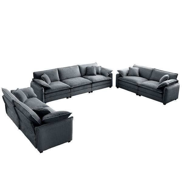 English Elm Modern 3-Piece Sofa Set With Ergonomic Design, Soft Grey Corduroy Upholstery & Flexible Seating Options W714S00754