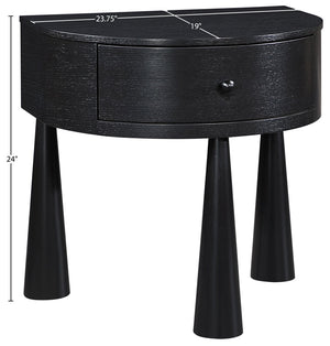 Meridian Furniture Oasis Demi-lune Acacia Nightstand with Drawer Mid-century Sculptural Bedside Accent Table Black 809Black-NS