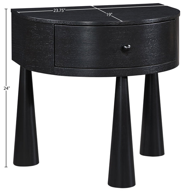 Meridian Furniture Oasis Demi-lune Acacia Nightstand with Drawer Mid-century Sculptural Bedside Accent Table Black 809Black-NS