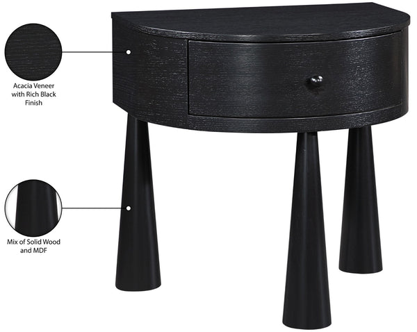 Meridian Furniture Oasis Demi-lune Acacia Nightstand with Drawer Mid-century Sculptural Bedside Accent Table Black 809Black-NS