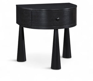 Meridian Furniture Oasis Demi-lune Acacia Nightstand with Drawer Mid-century Sculptural Bedside Accent Table Black 809Black-NS