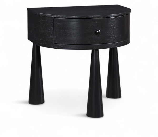Meridian Furniture Oasis Demi-lune Acacia Nightstand with Drawer Mid-century Sculptural Bedside Accent Table Black 809Black-NS