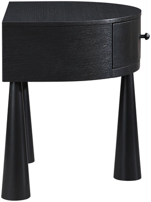 Meridian Furniture Oasis Demi-lune Acacia Nightstand with Drawer Mid-century Sculptural Bedside Accent Table Black 809Black-NS