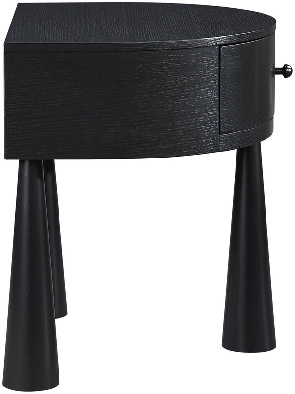Meridian Furniture Oasis Demi-lune Acacia Nightstand with Drawer Mid-century Sculptural Bedside Accent Table Black 809Black-NS