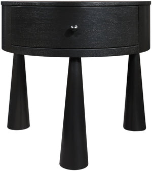 Meridian Furniture Oasis Demi-lune Acacia Nightstand with Drawer Mid-century Sculptural Bedside Accent Table Black 809Black-NS