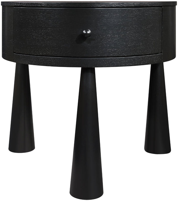Meridian Furniture Oasis Demi-lune Acacia Nightstand with Drawer Mid-century Sculptural Bedside Accent Table Black 809Black-NS