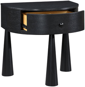Meridian Furniture Oasis Demi-lune Acacia Nightstand with Drawer Mid-century Sculptural Bedside Accent Table Black 809Black-NS