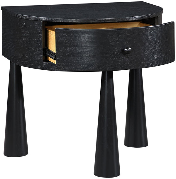 Meridian Furniture Oasis Demi-lune Acacia Nightstand with Drawer Mid-century Sculptural Bedside Accent Table Black 809Black-NS