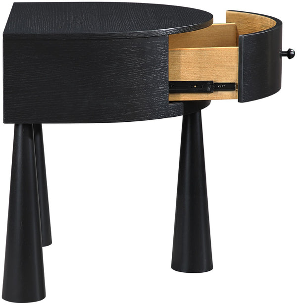 Meridian Furniture Oasis Demi-lune Acacia Nightstand with Drawer Mid-century Sculptural Bedside Accent Table Black 809Black-NS