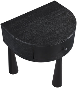 Meridian Furniture Oasis Demi-lune Acacia Nightstand with Drawer Mid-century Sculptural Bedside Accent Table Black 809Black-NS