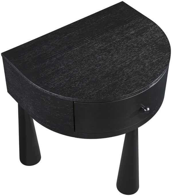 Meridian Furniture Oasis Demi-lune Acacia Nightstand with Drawer Mid-century Sculptural Bedside Accent Table Black 809Black-NS