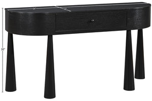 Meridian Furniture Oasis Demi-lune Console Table Mid-century Modern Entryway Storage with Tapered Legs and Drawer Black 809Black-T