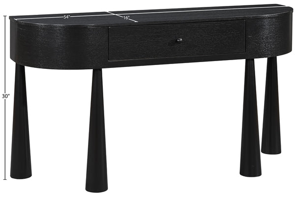 Meridian Furniture Oasis Demi-lune Console Table Mid-century Modern Entryway Storage with Tapered Legs and Drawer Black 809Black-T