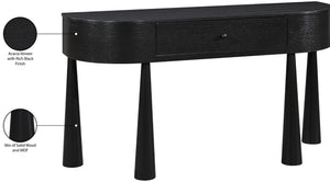 Meridian Furniture Oasis Demi-lune Console Table Mid-century Modern Entryway Storage with Tapered Legs and Drawer Black 809Black-T