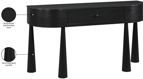 Meridian Furniture Oasis Demi-lune Console Table Mid-century Modern Entryway Storage with Tapered Legs and Drawer Black 809Black-T