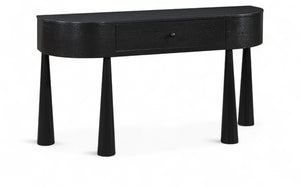 Meridian Furniture Oasis Demi-lune Console Table Mid-century Modern Entryway Storage with Tapered Legs and Drawer Black 809Black-T