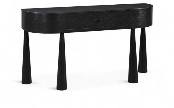 Meridian Furniture Oasis Demi-lune Console Table Mid-century Modern Entryway Storage with Tapered Legs and Drawer Black 809Black-T