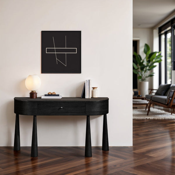 Meridian Furniture Oasis Demi-lune Console Table Mid-century Modern Entryway Storage with Tapered Legs and Drawer Black 809Black-T