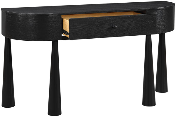 Meridian Furniture Oasis Demi-lune Console Table Mid-century Modern Entryway Storage with Tapered Legs and Drawer Black 809Black-T