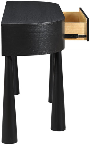 Meridian Furniture Oasis Demi-lune Console Table Mid-century Modern Entryway Storage with Tapered Legs and Drawer Black 809Black-T