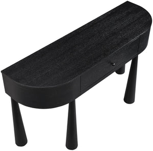 Meridian Furniture Oasis Demi-lune Console Table Mid-century Modern Entryway Storage with Tapered Legs and Drawer Black 809Black-T
