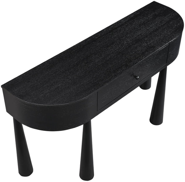 Meridian Furniture Oasis Demi-lune Console Table Mid-century Modern Entryway Storage with Tapered Legs and Drawer Black 809Black-T