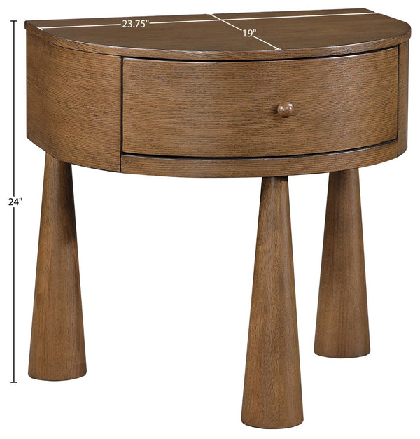 Meridian Furniture Oasis Demi-lune Acacia Nightstand with Drawer Mid-century Sculptural Bedside Accent Table Brown 809Brown-NS