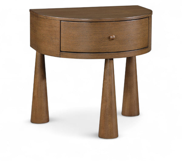 Meridian Furniture Oasis Demi-lune Acacia Nightstand with Drawer Mid-century Sculptural Bedside Accent Table Brown 809Brown-NS
