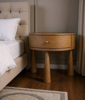 Meridian Furniture Oasis Demi-lune Acacia Nightstand with Drawer Mid-century Sculptural Bedside Accent Table Brown 809Brown-NS