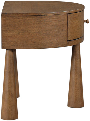 Meridian Furniture Oasis Demi-lune Acacia Nightstand with Drawer Mid-century Sculptural Bedside Accent Table Brown 809Brown-NS