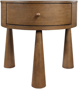 Meridian Furniture Oasis Demi-lune Acacia Nightstand with Drawer Mid-century Sculptural Bedside Accent Table Brown 809Brown-NS