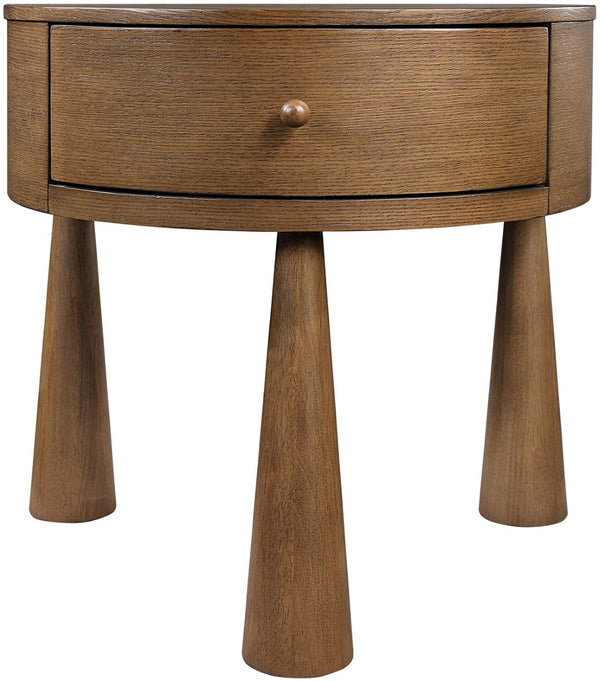 Meridian Furniture Oasis Demi-lune Acacia Nightstand with Drawer Mid-century Sculptural Bedside Accent Table Brown 809Brown-NS