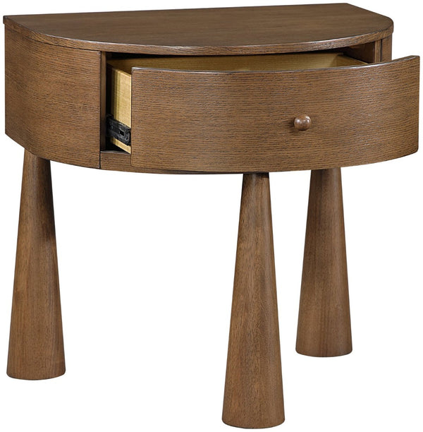Meridian Furniture Oasis Demi-lune Acacia Nightstand with Drawer Mid-century Sculptural Bedside Accent Table Brown 809Brown-NS