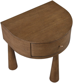 Meridian Furniture Oasis Demi-lune Acacia Nightstand with Drawer Mid-century Sculptural Bedside Accent Table Brown 809Brown-NS