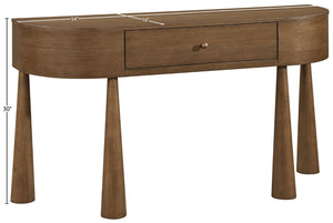 Meridian Furniture Oasis Demi-lune Console Table Mid-century Modern Entryway Storage with Tapered Legs and Drawer Brown 809Brown-T
