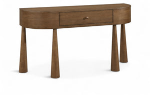 Meridian Furniture Oasis Demi-lune Console Table Mid-century Modern Entryway Storage with Tapered Legs and Drawer Brown 809Brown-T