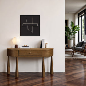 Meridian Furniture Oasis Demi-lune Console Table Mid-century Modern Entryway Storage with Tapered Legs and Drawer Brown 809Brown-T