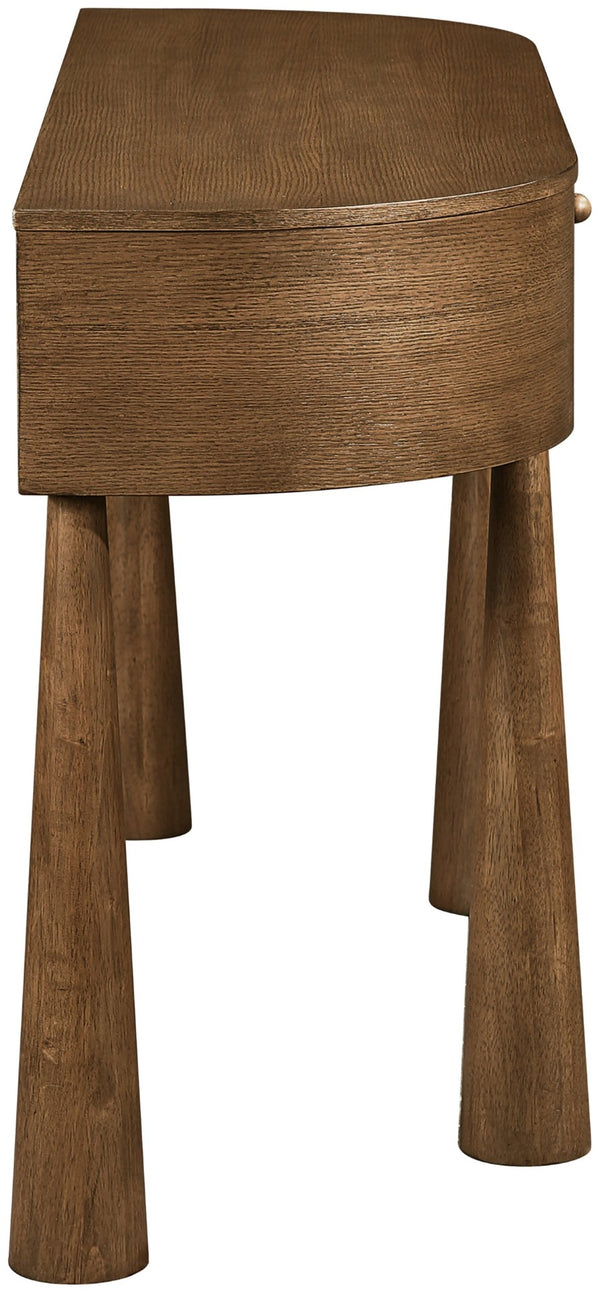 Meridian Furniture Oasis Demi-lune Console Table Mid-century Modern Entryway Storage with Tapered Legs and Drawer Brown 809Brown-T