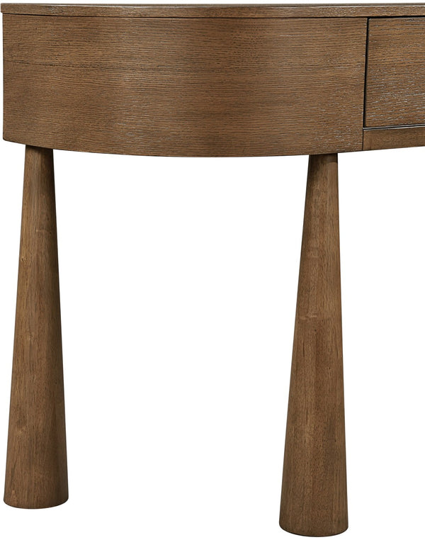 Meridian Furniture Oasis Demi-lune Console Table Mid-century Modern Entryway Storage with Tapered Legs and Drawer Brown 809Brown-T