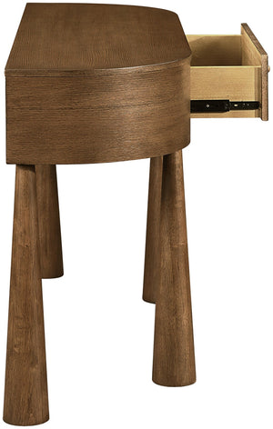 Meridian Furniture Oasis Demi-lune Console Table Mid-century Modern Entryway Storage with Tapered Legs and Drawer Brown 809Brown-T