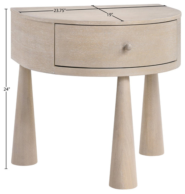 Meridian Furniture Oasis Demi-lune Acacia Nightstand with Drawer Mid-century Sculptural Bedside Accent Table Natural 809Oak-NS